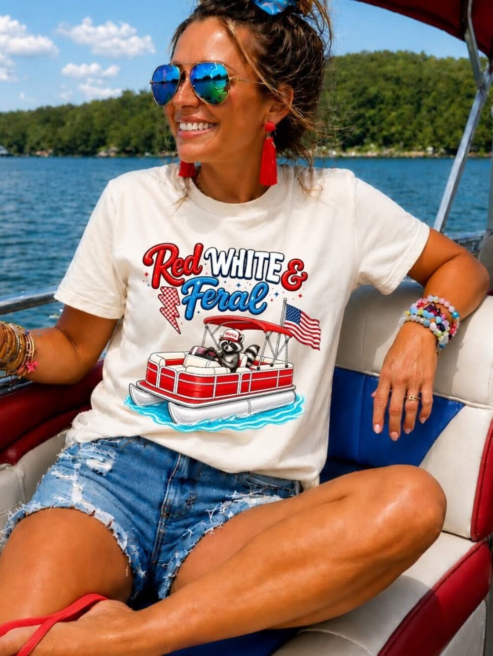 Red White & Feral Graphic Tee - White